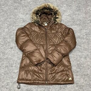 Nike ACG Puffer Jacket Medium Womens Brown‎ Faux Fur Hood Parka 550 Down Fill
